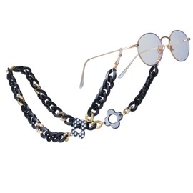 Dreamtimes Glasses Chain with Acrylic Stylish Adjustable Black Glasses Holder for Women Men Lightweight Glasses Holder (Black)