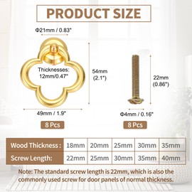 PATIKIL 8Pack Drawer Ring Pull Handles, 2.1" Zinc Alloy Hole Ring Drawers Knobs with Screws for Cupboard Drawer Dresser Closet Door, Gold