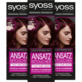 Syoss Root Retoucher Bright Red Level 1 (3 x 60 ml) Semi-Permanent Root Colour for 7 Days without Roots, Hair Colour for Quick and Easy Root Treatment