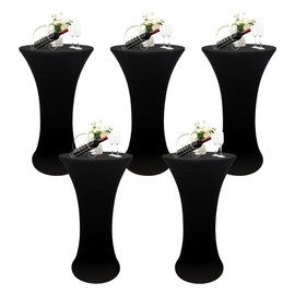 Nacuci 5PCS 24x43 Inch Round Fitted Cocktail Table Cover Black Spandex Cocktail Table Cloth Highboy Fitted Tablecloth High Top Table Cloths for Party Pub Banquet Bistro