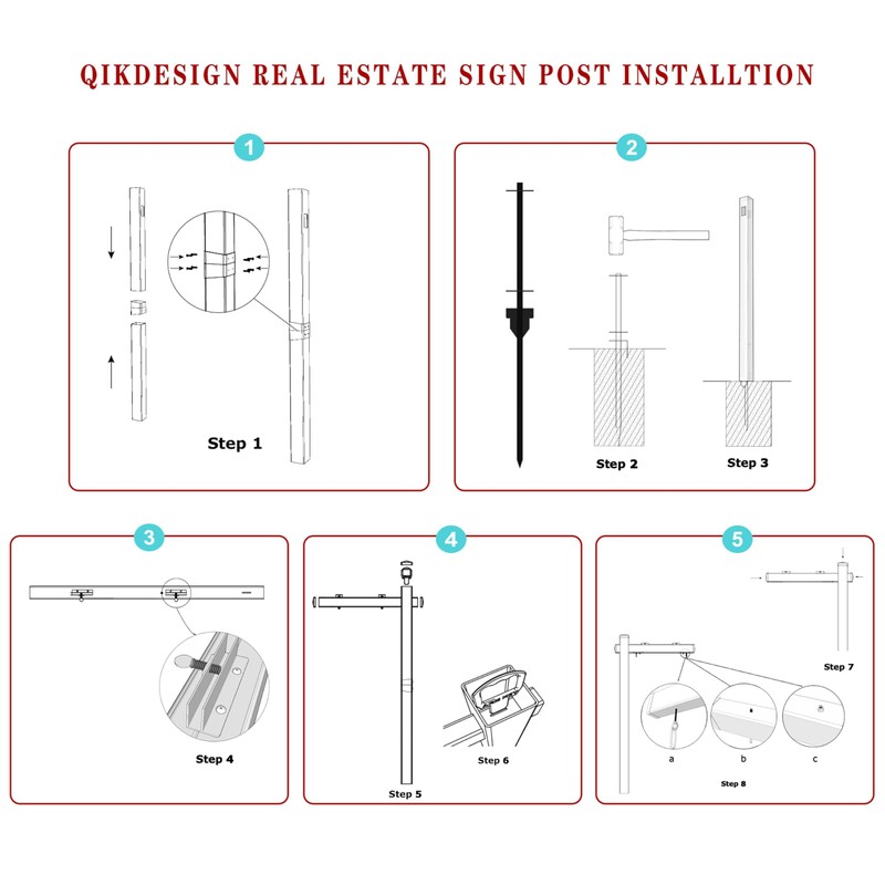 Qikdesign Vinyl PVC Real Estate Sign Post 6' Tall (Connected
