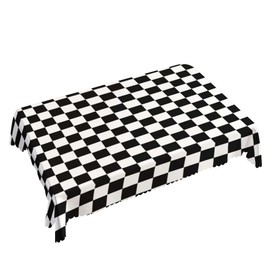 Walmsco Tablecloth Black White Checkerboard Decor For Dining Room Kitchen Rectangular Table Cover 132 * 178cm