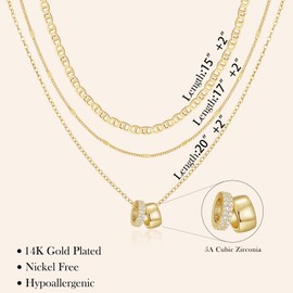OOOPEL Layered Gold Necklaces for Women,14K Gold Plated Dainty Stackable Chain Set with Paperclip/Pearl/Snake Chains Adjustable Pendants Choker Necklace Stack Jewelry Gift Set for Women (2/3 Piece)