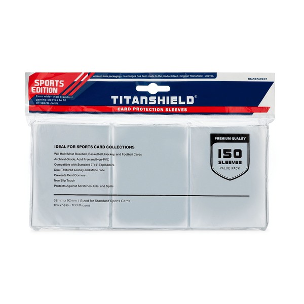TitanShield (150 Sleeves/Clear Sports Edition Standard Size Trading Card Sleeves Deck Protectors (Baseball, Football, Basketball)