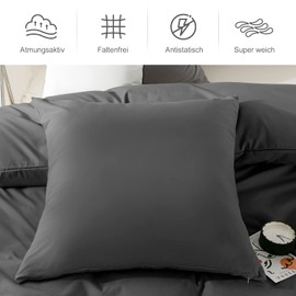 Redkey Cushion Cover 40 x 80 cm Set of 2 Pillowcases with Zip - Brushed Microfibre Cushion Cover for Cushions, Washable up to 40 °C Anthracite