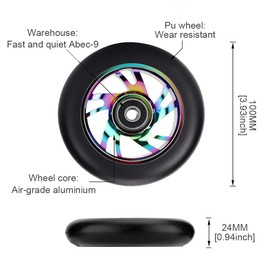 YANGUN Stunt Scooter Wheels, 2 Pieces Scooter Replacement Wheels 88A with ABEC-9 Bearings Aluminium Spoke Core, Replacement Wheels for Stunt Scooter 100 mm, Scooter Wheels Compatible with Most Stunt