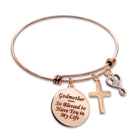 Uloveido Adjustable Stainless Steel Wire Bracelet Rose Gold Plated Godmother Blessed Cross Pendant Bangle Jesus Gift for Women Y610