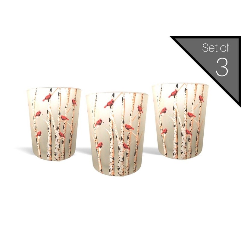 Cardinals Christmas Lighted Candle Holders - Cardinals on Birch Branches