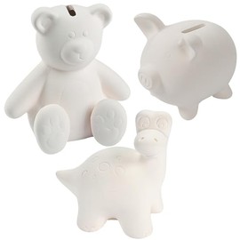 Fun Express 3" – 5 1/4" DIY Ceramic Animal Coin Bank Assortment Kit - 36 Piece