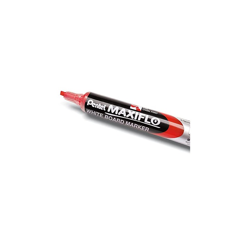 Pentel Maxiflo Dry Wipe Slim Chisel Tip Marker - Red