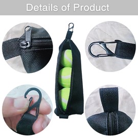 YBWYDH 2 Pcs Pickleballs Bag with Metal Hook Portable Tennis Ball Storage Bag for Backpack Paddle Accessories Sport Gear Holds 3 Regular Each Training Equipment Pickleball Pouch Pickle Hook（Black
