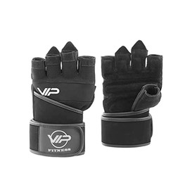 VIP Elevo Mens Womens Leather Breathable Weight Lifting Gym Training Wrist Support Gloves Padded Extra Grip Palm Protection Exercise Fitness Workout Gloves, Size Small, Black