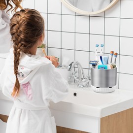 GFWARE Silver Toothbrush Holders for Bathrooms Countertop Organizer - Kids Electric Toothbrush and Toothpaste Holder Rotating Tooth Brush Organization Bathroom Sink Accessories Storage Caddy