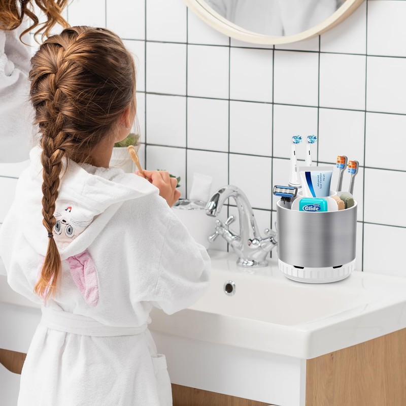 GFWARE Silver Toothbrush Holders for Bathrooms Countertop Organizer - Kids
