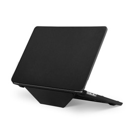 MOSISO Compatible with MacBook Air 13 inch Case 2025 2024 2023 2022 M4 M3 M2 A3240 A3113 A2681 Touch ID, PU Leather Coated Hard Shell Cover with Fold Kickstand for MacBook Air 13.6 inch Case, Black