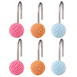 Twofish Home Colorful Round Shower Curtain Hooks Anti Rust Shower Curtain Hooks Decorative Resin Colorful Round Shower Curtain Rings Set of 12