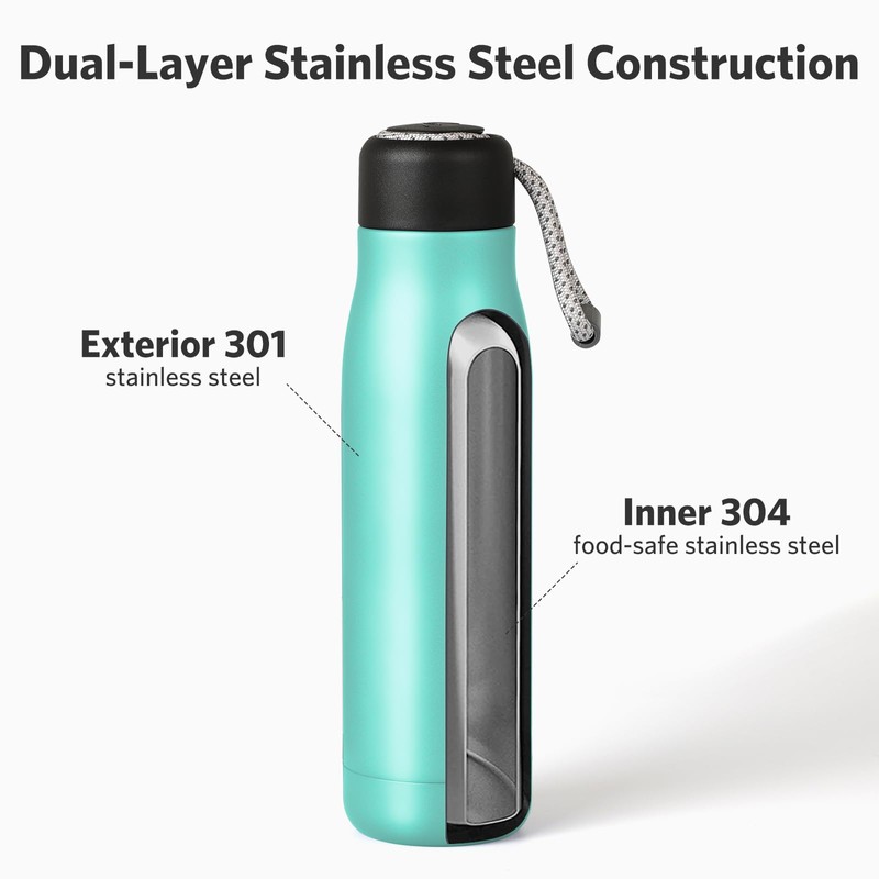 Water Bottle with Portable Lid Metal Thermos Vacuum Insulated Stainless