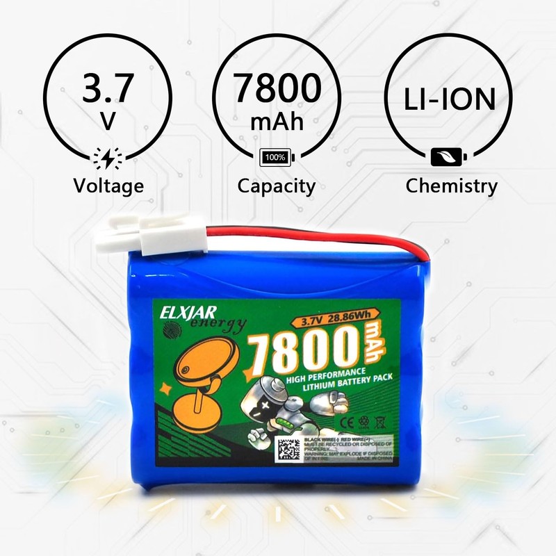elxjarcell (2-Pack) 3.7V 7800mAh Rechargeable Lithium Battery with Quick Connector