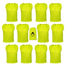 Athllete Duramesh Pinnies/Scrimmage Vest (12 Jerseys) - Kids Youth and Adult Pinnies, Numbered Penny Jerseys for Soccer, Basketball, Football (Neon Yellow, Medium)