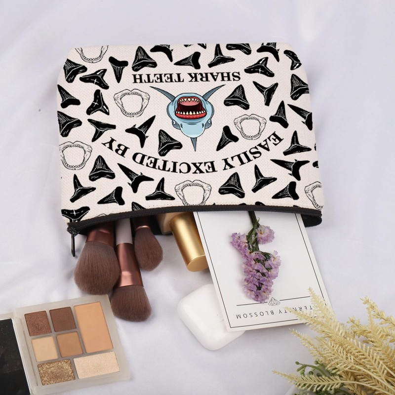Shark Lover Gift Easily Excited by Shark Teeth Cosmetic Bag