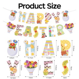 15-Piece Happy Easter Banner Decorations Set - Vibrant Easter Bunting & Hanging Decor Kit for Home, Garden, School, Party - Indoor/Outdoor Wall Window Ceiling Spring Decoration