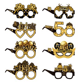 COLANANA Birthday Party Glasses Decoration, Pack of 8 50th Birthday Party Decorations, Funny Paper 50th Birthday Glasses Decoration, Birthday Photo Booth Props Accessories for Women Men