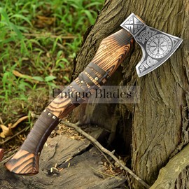 Handmade Engraved Axe, 18 Inch Long, 5.5 x 5 Inch Carbon Steel Blade for Home Garden Decoration