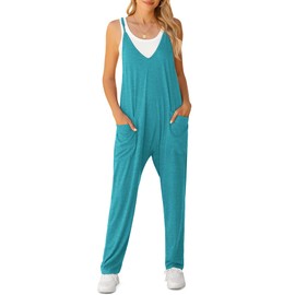 LILBETTER - Monos holgados para mujer, con cuello en V, sin mangas, ajustables, tirantes delgados, pantalones largos con bolsillos, Azul (Acid Blue), Medium