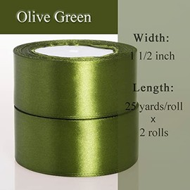 ATRBB 1 1/2 Inch Olive Green Satin Ribbon, 50 Yards Solid Fabric Ribbon for Gift Wrapping, Bouquets, Wedding and Home Decor, 25 Yards/roll x 2 Rolls