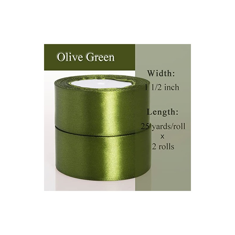 ATRBB 1 1/2 Inch Olive Green Satin Ribbon, 50 Yards