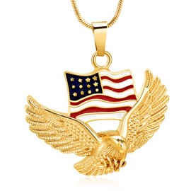 XSMZB Eagle Urn Necklace for Ashes of Loved Ones Keepsake Ash Holder for Pet Human American Flag Memorial Cremation Jewelry for Ashes for Men Women (Gold-1)