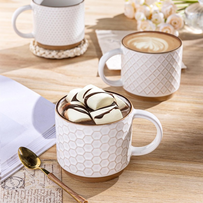 GBHOME 12OZ Stackable Coffee Mugs, Ceramic Coffee Mugs with Texture