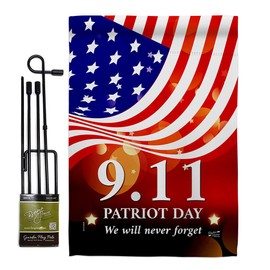 Angeleno Heritage Remember 9/11 Garden Flag Set with Stand Patriot Day World Planet Peace Environment Awareness United State American House Banner Small Yard Gift Double-Sided, Made in USA