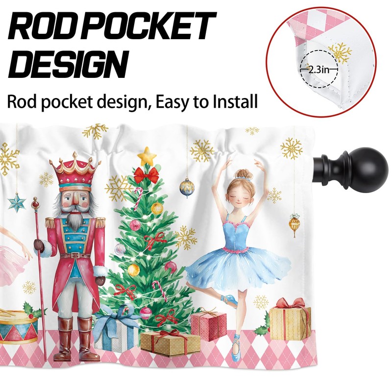 Casuru Christmas Kitchen Curtains Valances for Windows Pink Nutcrackers Curtain
