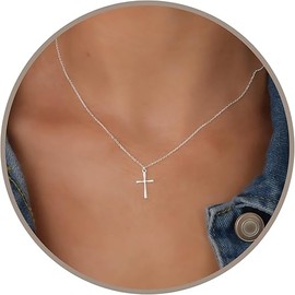 Annika Bella Cross Necklace for Women, 16-18 Inches Silver/Gold Chain, Women's Small Simple Cross Necklaces Religious Charm Jewelry, Faith Gift for Her