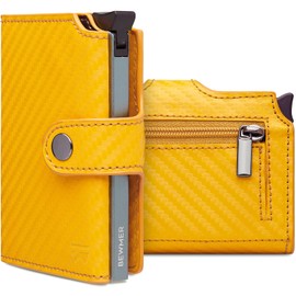 BEWMER v2 Shielded Slim Wallet with Coin Compartment for Men & Women, Card Holder, RFID Protection & Anti-Cloning, Wallet for Notes, Coins & 9 Credit Cards, Yellow Carbon