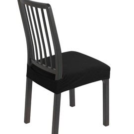 SearchI Stretch Dining Chair Seat Covers Set of 6, Soft Removable Washable Seat Covers for Dining Chairs, Dining Room Seat Cover Protector (Rear-Covered, Black Jacquard 1)