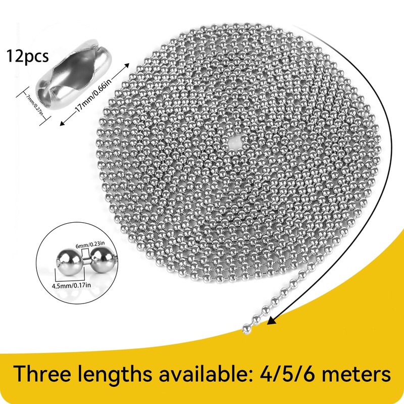 Weysoo Roller Blind Chain 6 Meter, 4.5MM Blind Cord with
