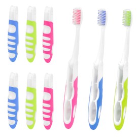 Travel Toothbrush, Portable Travel Toothbrush Set, 6Pcs Mini Toothbrush, Medium Soft Bristle, Small Folding Tooth Brush Travel Size Toothbrush for Women Men Home Camping Hiking (Blue, Green, Pink)