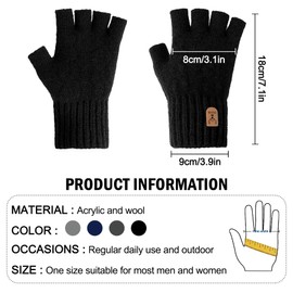 Kordear Fingerless Gloves - Mens Thermal Winter Gloves with Soft Lining Half Finger Warm Knitted Gloves for Men Outdoor Work Typing Driving Cycling Fishing