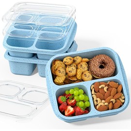 Snack Boxes (3 Pack) - Stackable Bento Boxes with 3 Compartments, Meal Prep Containers Reusable, Lightweight Lunch Containers for Kids and Adults, BPA Free (Blue)