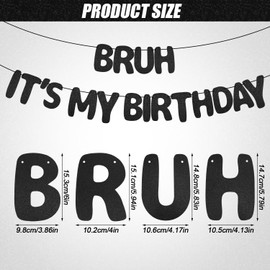 Bruh It's My Birthday Banner, Black Glitter Birthday Decoration for Teenagers Boys, Prefabricated String Bruh Birthday Decoration Banner for Party Decoration Accessories