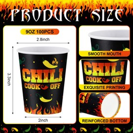 Jingmore 100 Pcs Chili Cook off Paper Cups 9 oz Paper Coffee Cups Disposable Cups Mexican Chili Cook off Paper Party Supplies Cinco De Mayo Decorations for Dinner Hot Cold Beverages (Black,Novel)