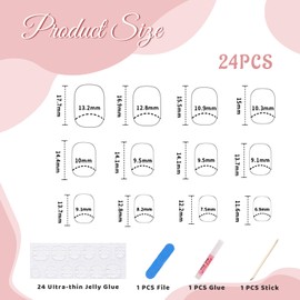 NATOSU 24 Stück Burgunderroter Blitz Spitze zum Aufdrücken der Nägel, künstliche Nägel, vollständige Abdeckung, künstliche Nägel Designs, glänzende Acrylnägel