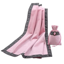 BLESSUME Witch Velvet Altar Tarot Table Cloth and Pouch Square Divination Tarot Cloth (Pink)