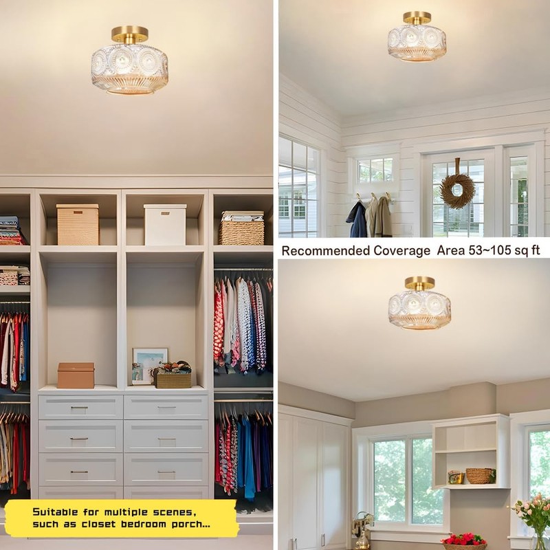 Jolydoly Semi Flush Mount Ceiling Light,Globe Glass Ceiling Light,Vintage Small