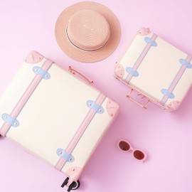 Miss.Box Vintage Luggage Sets For Women with Spinner Wheels Cute Retro Suitcase for Airplanes (White, 14inch&18inch)