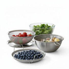 SHIMOYAMA Stainless Steel Bowl & Plate 6-Pcs, Mixing Bowls with Lid, Borosilicate Glass Nesting Bowls for Whisking, Mixing, Kneading, Kitchen Gadgets