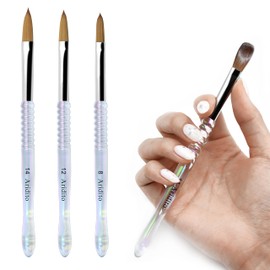 Aridito 3pcs Acrylic Nail Brush Set | Irregular transparent Professional-Grade Brushes for Powder, Extensions & Nail Art | Salon & Home Use for Beginner and Professional（size 8/12/14）