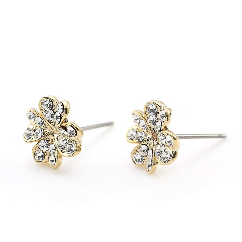 Barzaz Women's Quatrefoil Clover Titanium Post Crystal Earrings, Metal, Crystal